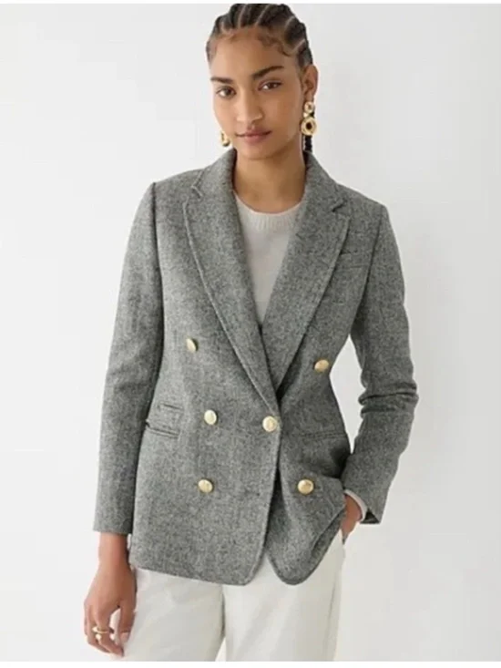 J.Crew Bristol Blazer Heather Graphite Herringbone Wool Size 10. $248