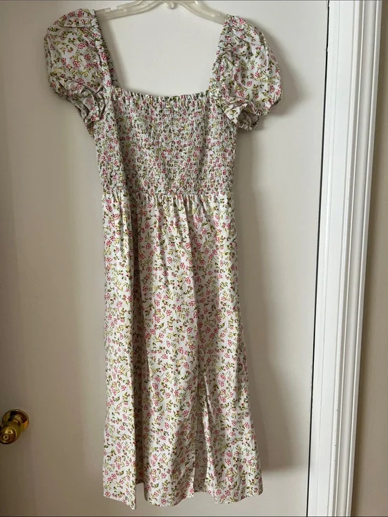 J. Crew White Dress with Pink and Green Floral Print