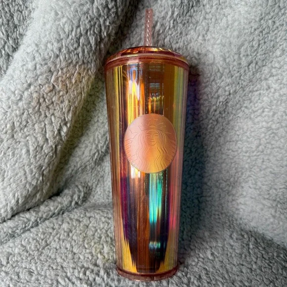 Starbucks 24 oz Tumbler‎ Cup Array of Rose Gold Iridescent 2020 Cold Cup Acrylic