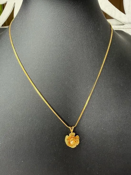 Vintage Rose Charm Dainty Floral Necklace Pearl Center Minimalist