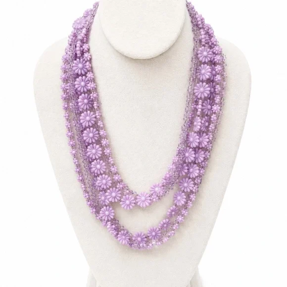 Lavender Floral Multi-Strand Beaded Necklace