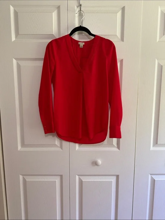 J. Crew Vibrant Red V-Neck Blouse