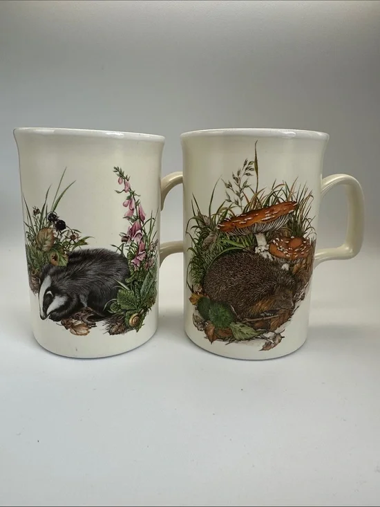 Woodland Animal Ceramic Mugs Set - Badger & Hedgehog 🐌🦡🦔🌿