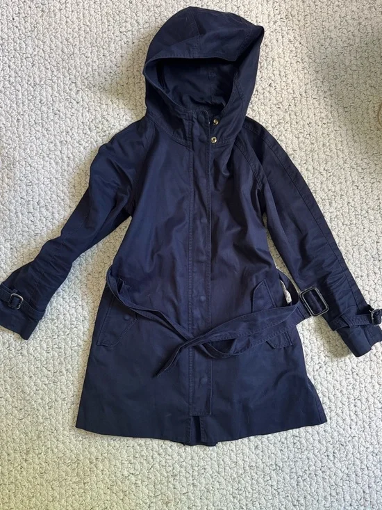 J. Crew Hooded Belted Trench Coat - Navy