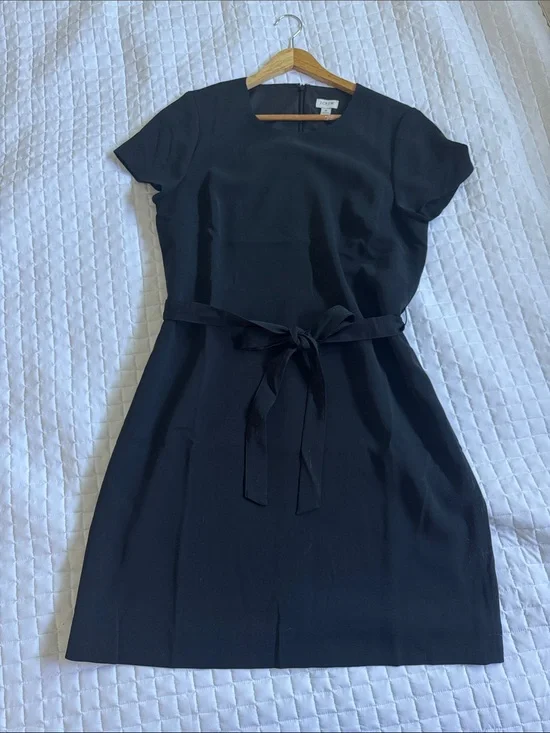 J. Crew Black Short-Sleeve Tie-Waist Mini Dress