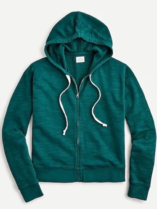 J. Crew Vintage Green Zip Hoodie with Drawstring