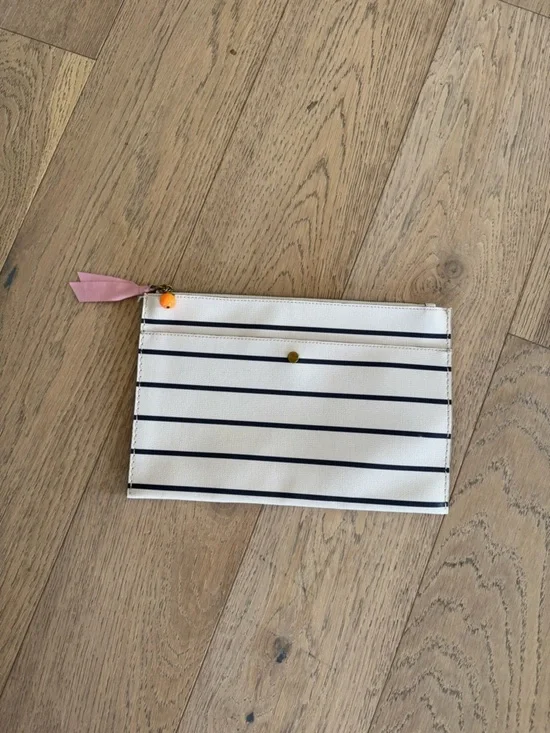 J. Crew Stripe Pouch White Blue