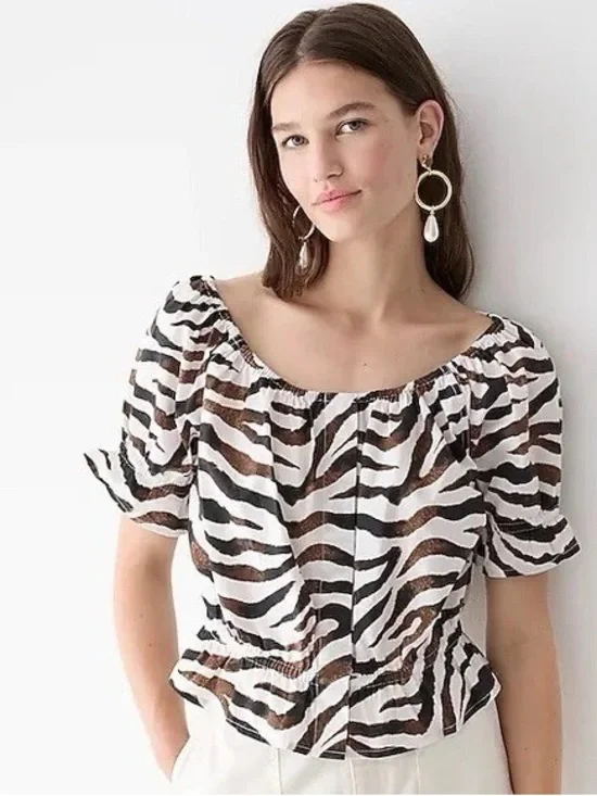 J.Crew Gathered Scoopneck Top in Zebra Stripe XS