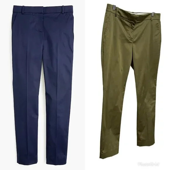 J.Crew Full-length stretch sateen pant (Olive Green)