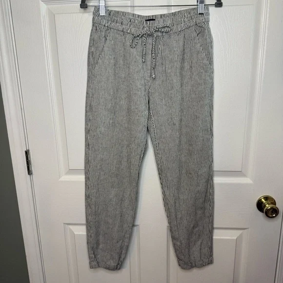 J. Crew Gray Straight Leg Pants with Elastic Waistband Gray White Stripes Size 0
