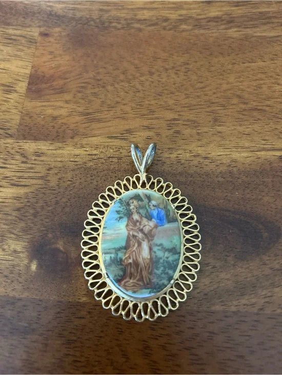 Vintage Limoges-Style Painted Cameo Pendant