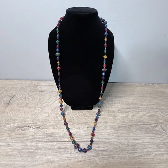Rainbow Beaded Necklace‎ Boho Y2K Festival Indie Rainbow Maximalist Layered