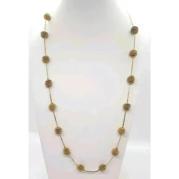 Vintage Trifari Gold Wired Ball Necklace Long Chain Signed 1980s