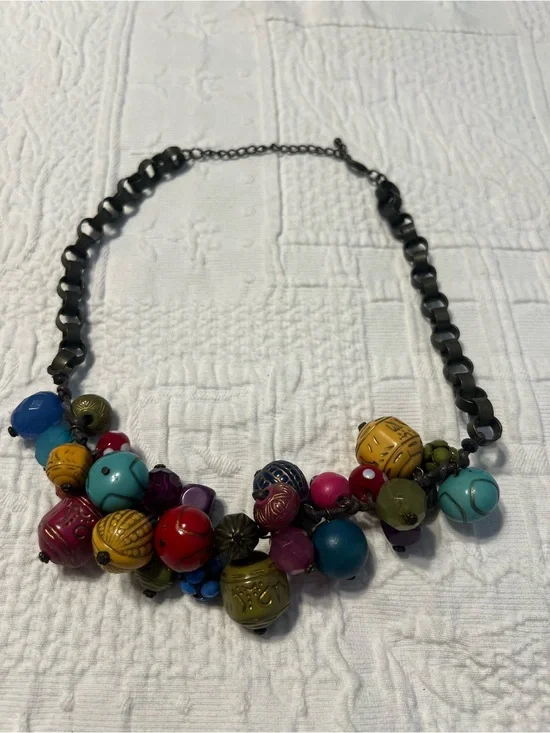 Colorful Cluster Bead Necklace — Multicolor Statement for Women