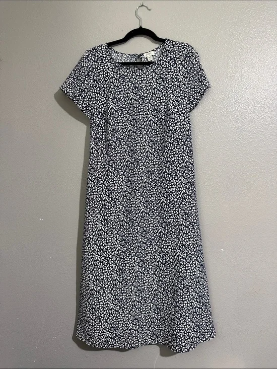 J. Crew Navy and White Printed Short Sleeve Dress