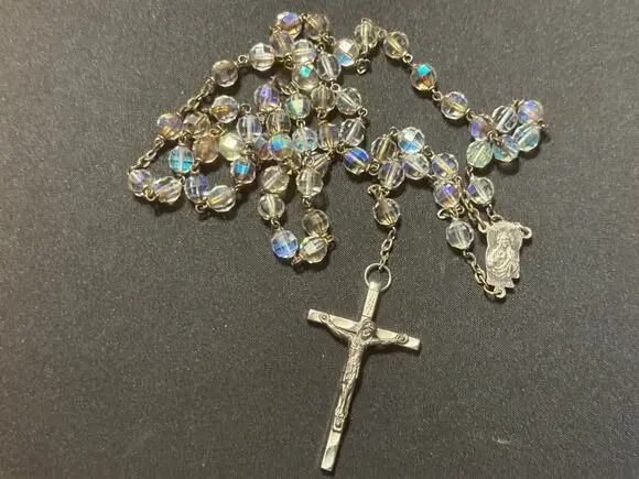 44in Vintage A/B Glass Beads Rosary Signed Italy