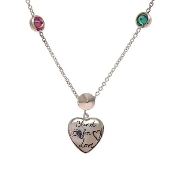 NWT Gucci Blind For Love Heart Necklace Silver Crystal OS