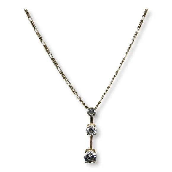 Unbranded Necklace Sterling Silver 925 18in Silver CZ Three Stone Drop Pendant