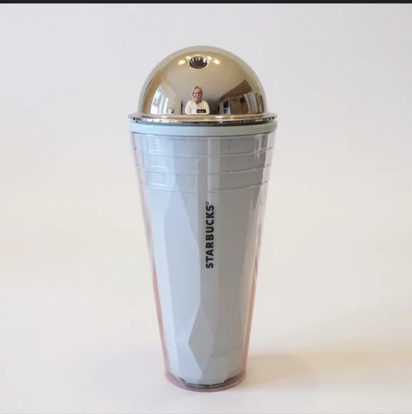 Starbucks 24oz Chiseled Silver Domed Light Blue Cold Cup Tumbler