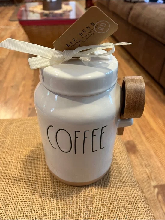 Rae Dunn White Ceramic Coffee Canister with Wooden Scoop