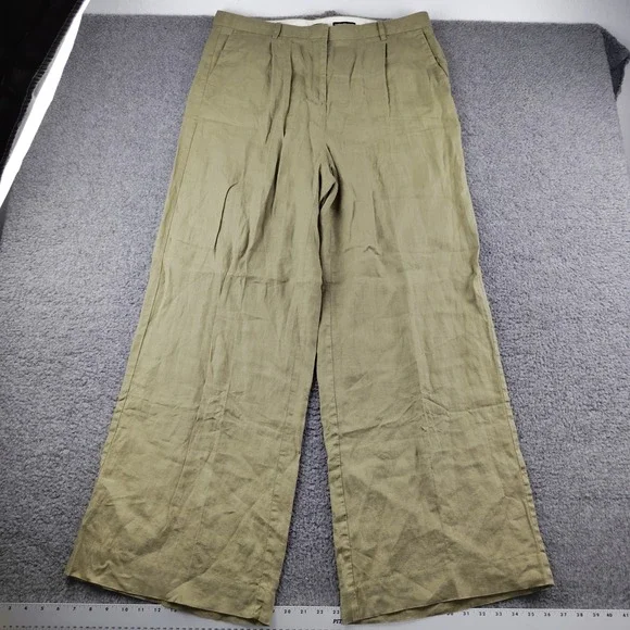 J.Crew Essential Wide Leg Pant 16T Olive Green 100% Linen Pleated High Rise Tall