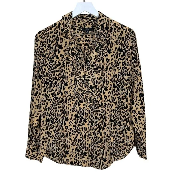J. crew Womens Collection ruffle-front blouse in leopard-print silk Size 4