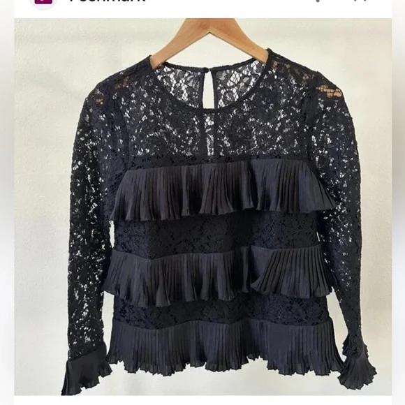 J. Crew Black Lace Ruffle Blouse
