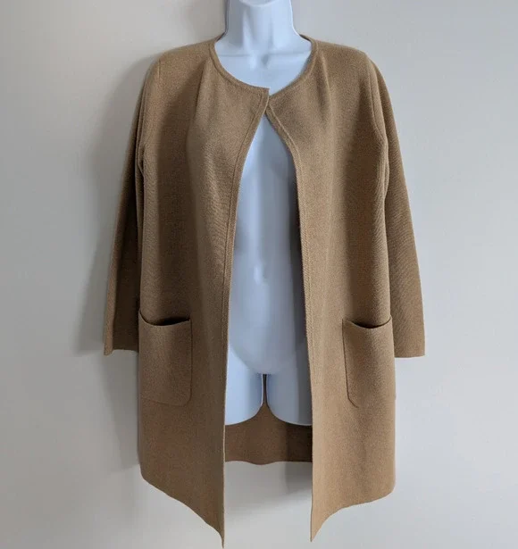 J Crew Cardigan Duster Womens XXS Merino Wool Quiet Luxury Blazer Sweater Brown
