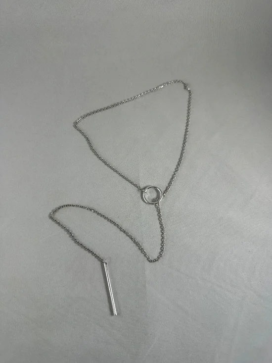 Silver Lariat Y-Necklace with Circle & Bar Toggle Pendant