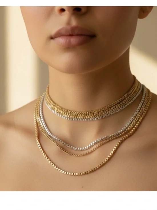 Gold and Silver Layered Choker Necklace Set