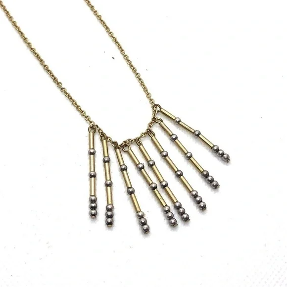 NWOT Madewell 1937 Silver and Gold Beaded Fringe Necklace