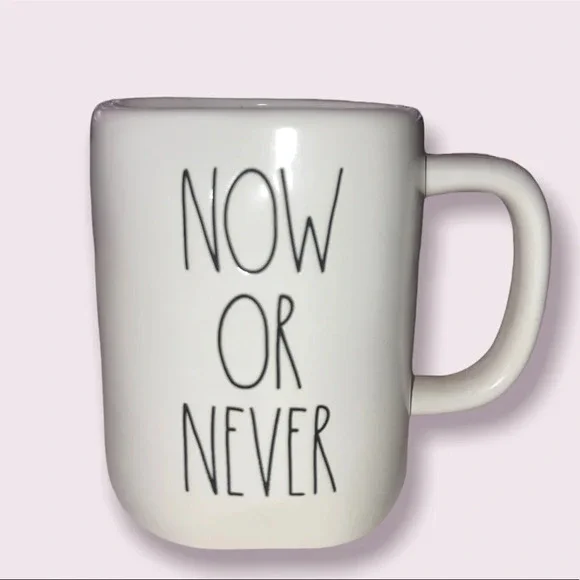 Rae Dunn “Now Or Never” Coffee Mug Brand New