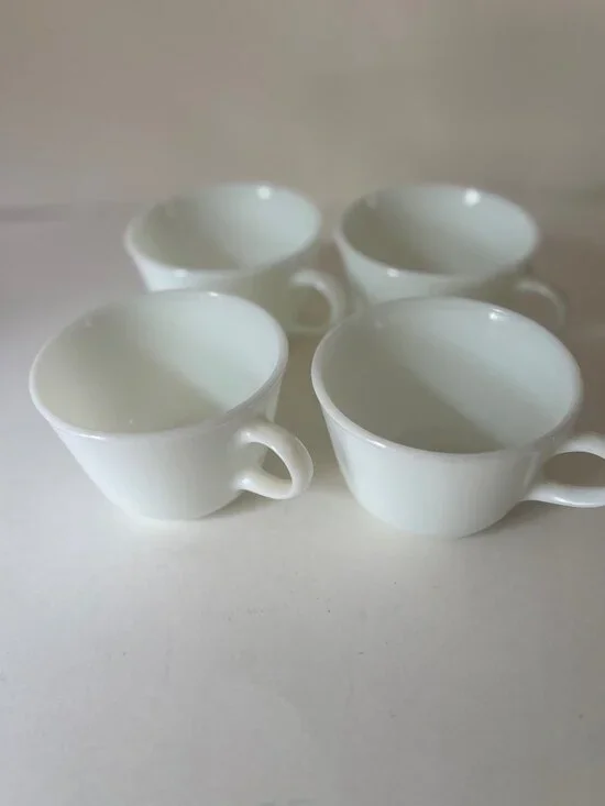 Vintage Set Of Four Pyrex Opal White Coffee Cups  Nice