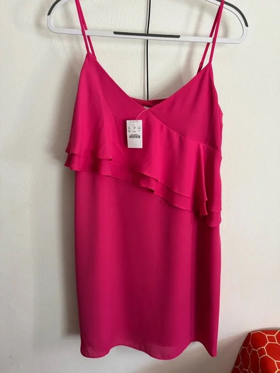 J.Crew NWT Hot Pink Ruffle Slip Dress Size 6