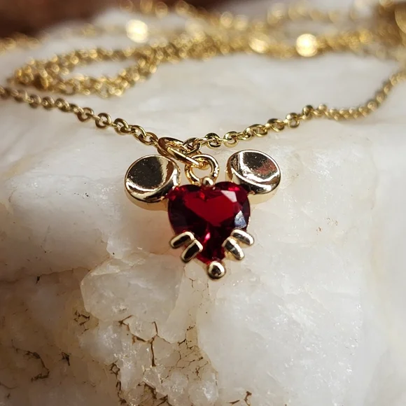 Mickey Mouse Red Heart Swarovski Crystal Luxury 14K Gold Plated Chain