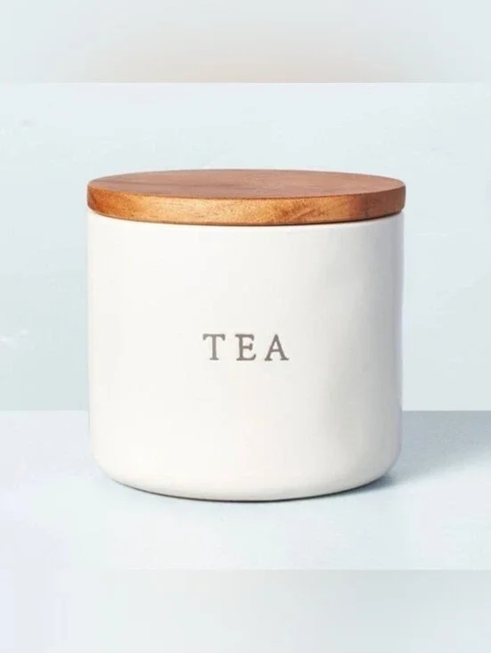 Hearth & Hand Magnolia 16oz Stoneware Tea Canister with Wood Lid Cream/Brown