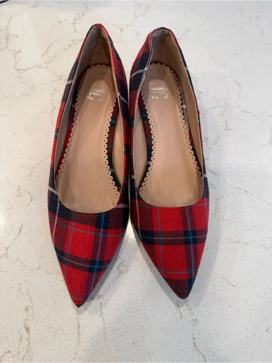 J Crew Plaid Red Pointed-Toe Women’s Flats