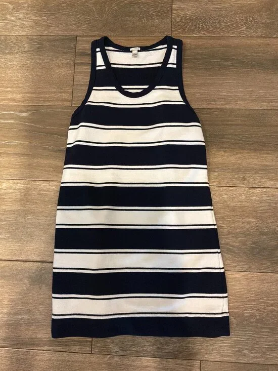 J Crew beach nautical navy/shite striped racerback tank cotton dress size S