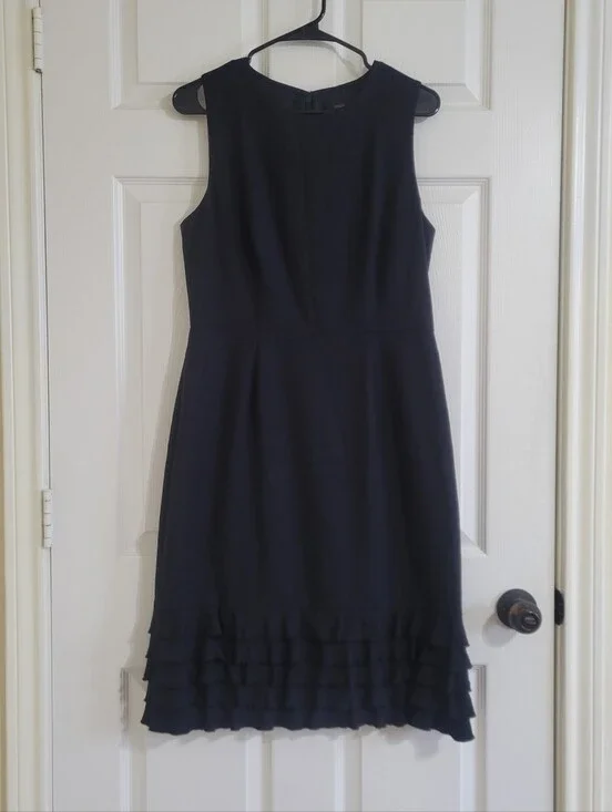 J. Crew 100% Wool Black Sleeveless Midi Dress with Ruffle Hem