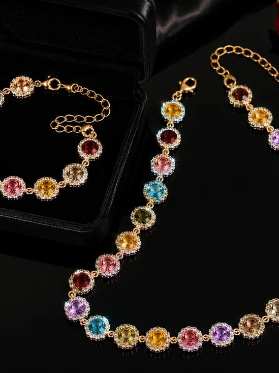 Gold-Tone Multicolor Cz Crystal Necklace - Women's Fashion Jewelry
