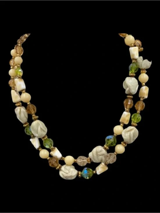 Vintage Signed Regency Jewelry Art Glass Bead Necklace