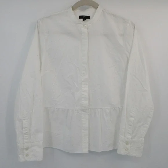J Crew Womens White Cotton Peplum Band Collar Hidden Button Shirt Size 6 Clean