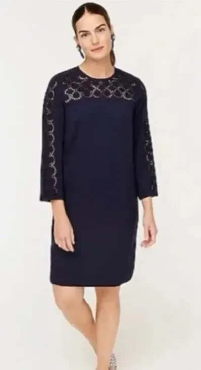J. Crew Dress NWT Eyelet Laser Cut Size 4 Shift 3/4 Sleeve