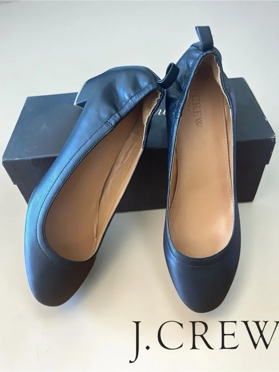 New J. Crew Black Leather Anya Block Heels • Size 7.5 • Rare Find