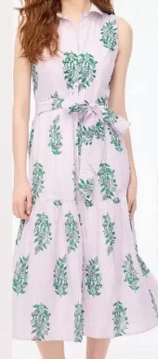 J. Crew Floral Print Striped Midi Shirt Dress sz 4