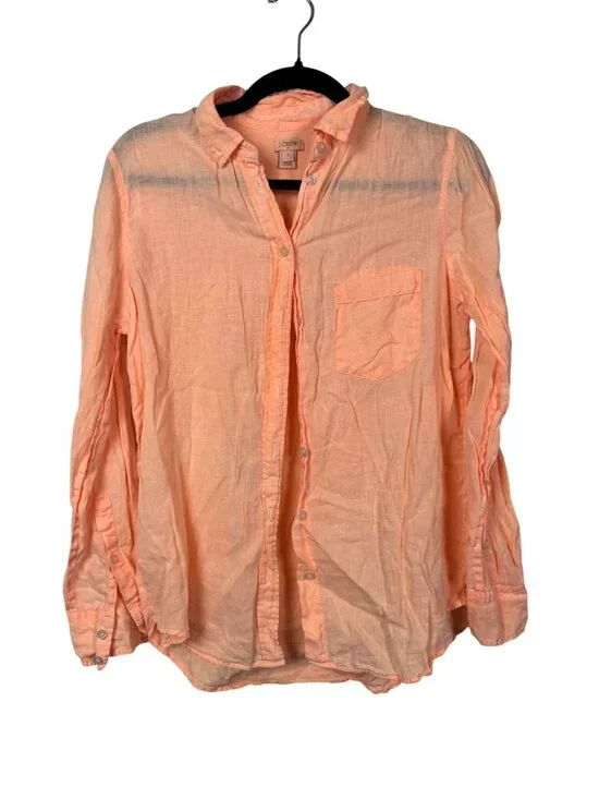 J. Crew Womens Peach Orange 100% Linen Button Up Shirt Size Small Long sleeve