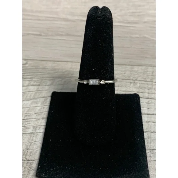 Silver Tone Baguette Cut Clear Stone Dainty Minimalist Stacking Ring Size 8.75
