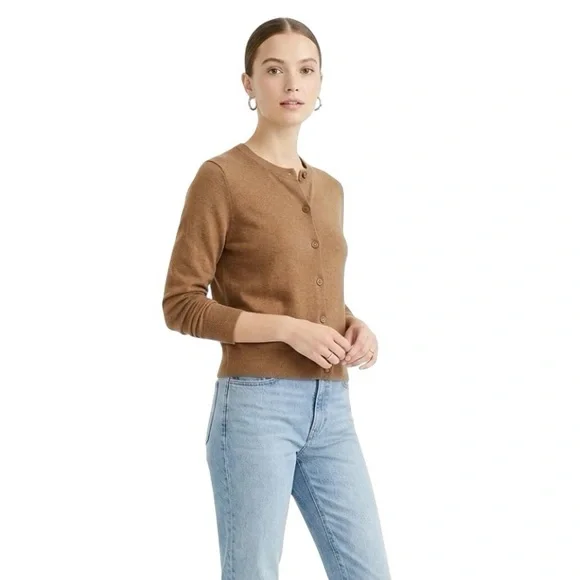 NWT J.Crew 100% Cotton Cardigan Sz L Brown Preppy Capsule Office Quiet Luxury