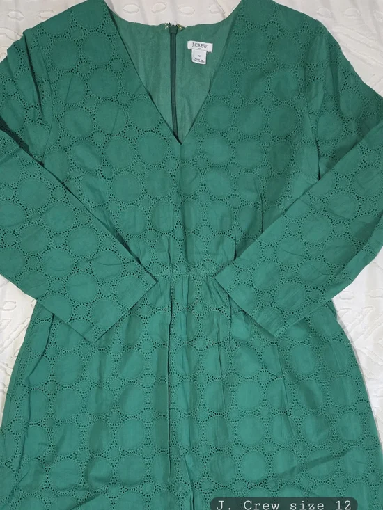 J. Crew Green Eyelet V-Neck Midi Dress