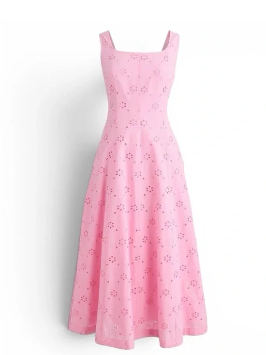 J. Crew Pink Eyelet Midi Dress